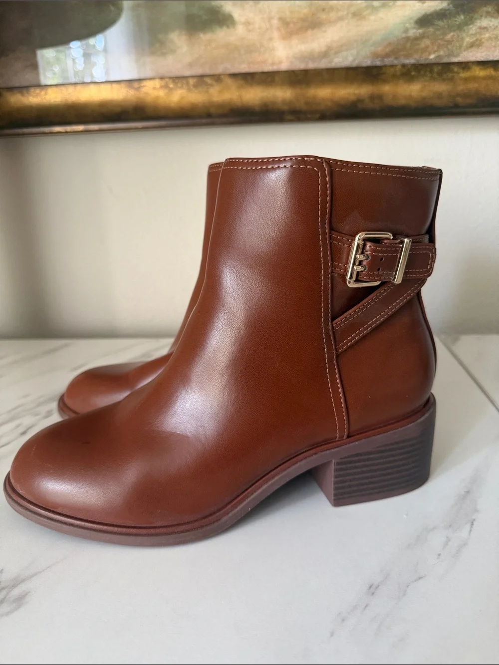 Kelly & Katie Women's Brown Leather Ankle Boots with Buckle - Size 8 W